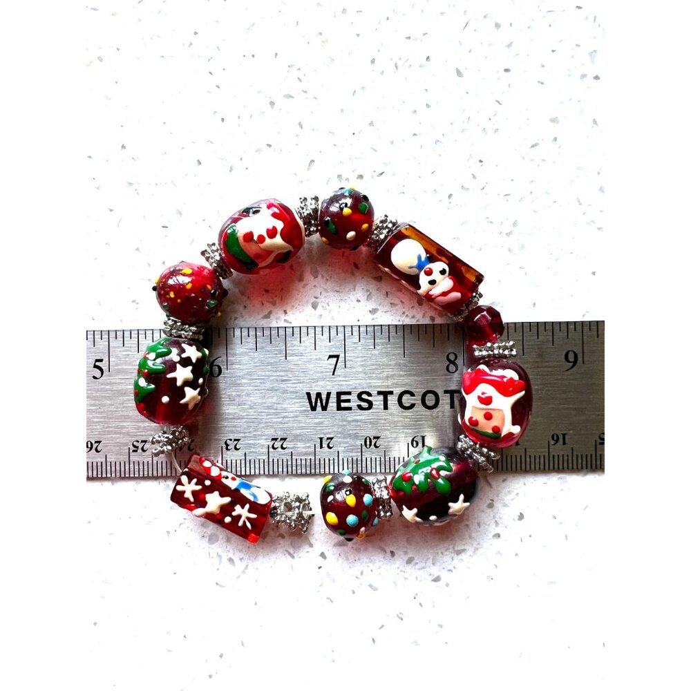 Lamp Work Blown Glass Christmas Santa Snowflakes Snowman Tree Xmas Stretch Brace - Picture 6 of 7